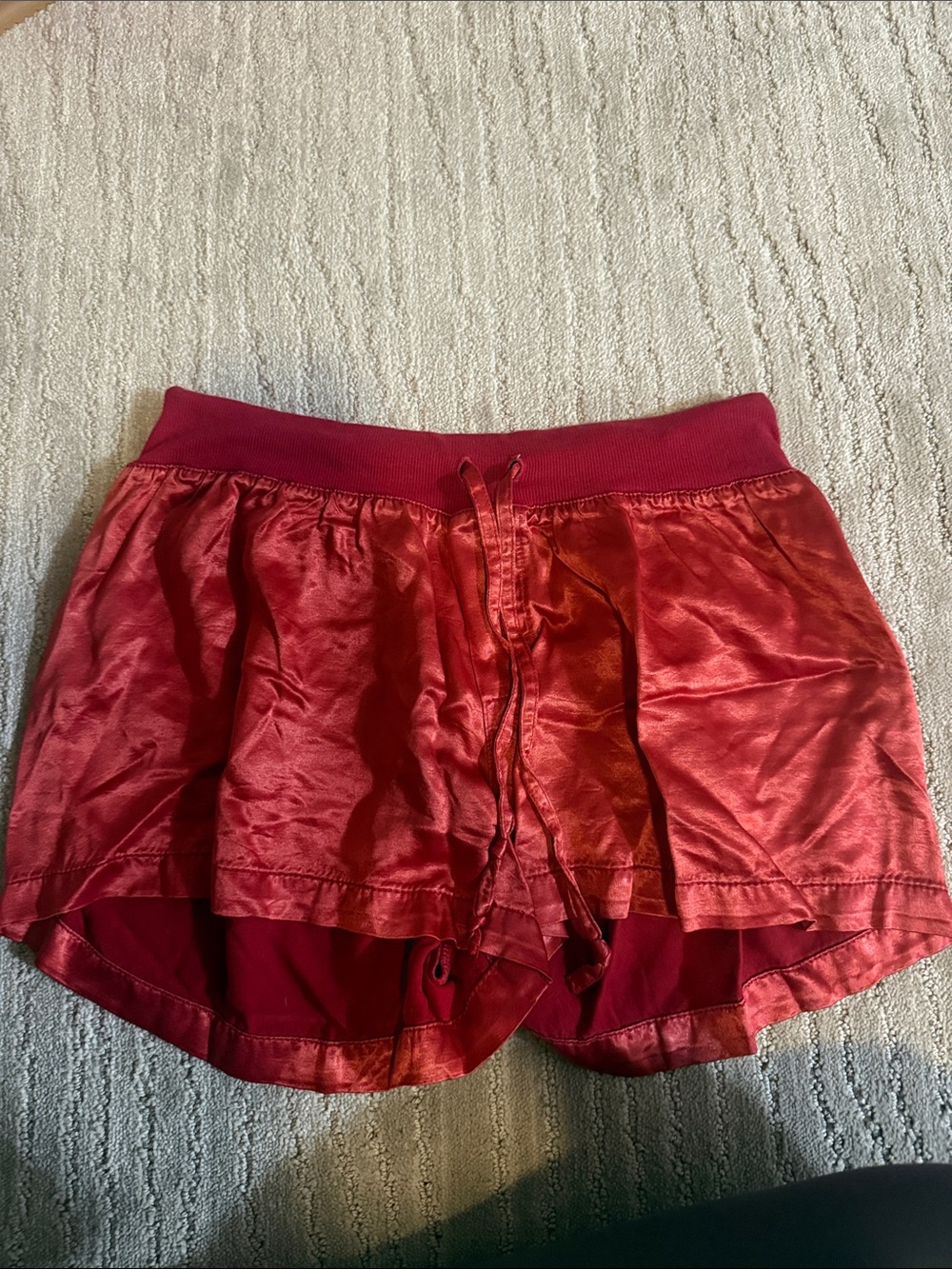 Women's Satin Red Lounge Shorts with Elastic Waist